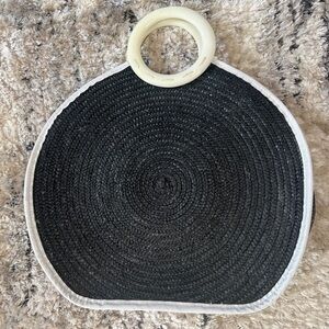 Cache Retro Style Bag Elegant Black Woven Tote with White Trim and Handle